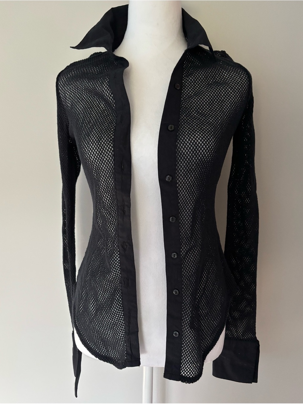 Free people Sheer Black Mesh Button-Up Shirt size xs